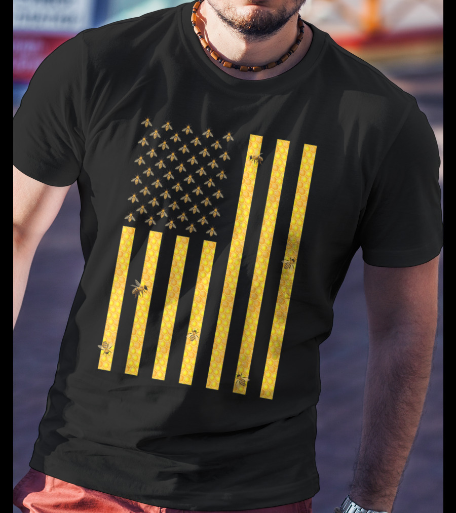 American Flag Honeycomb Honey Bee Beekeeping Beekeeper USA Patriotic T-Shirt