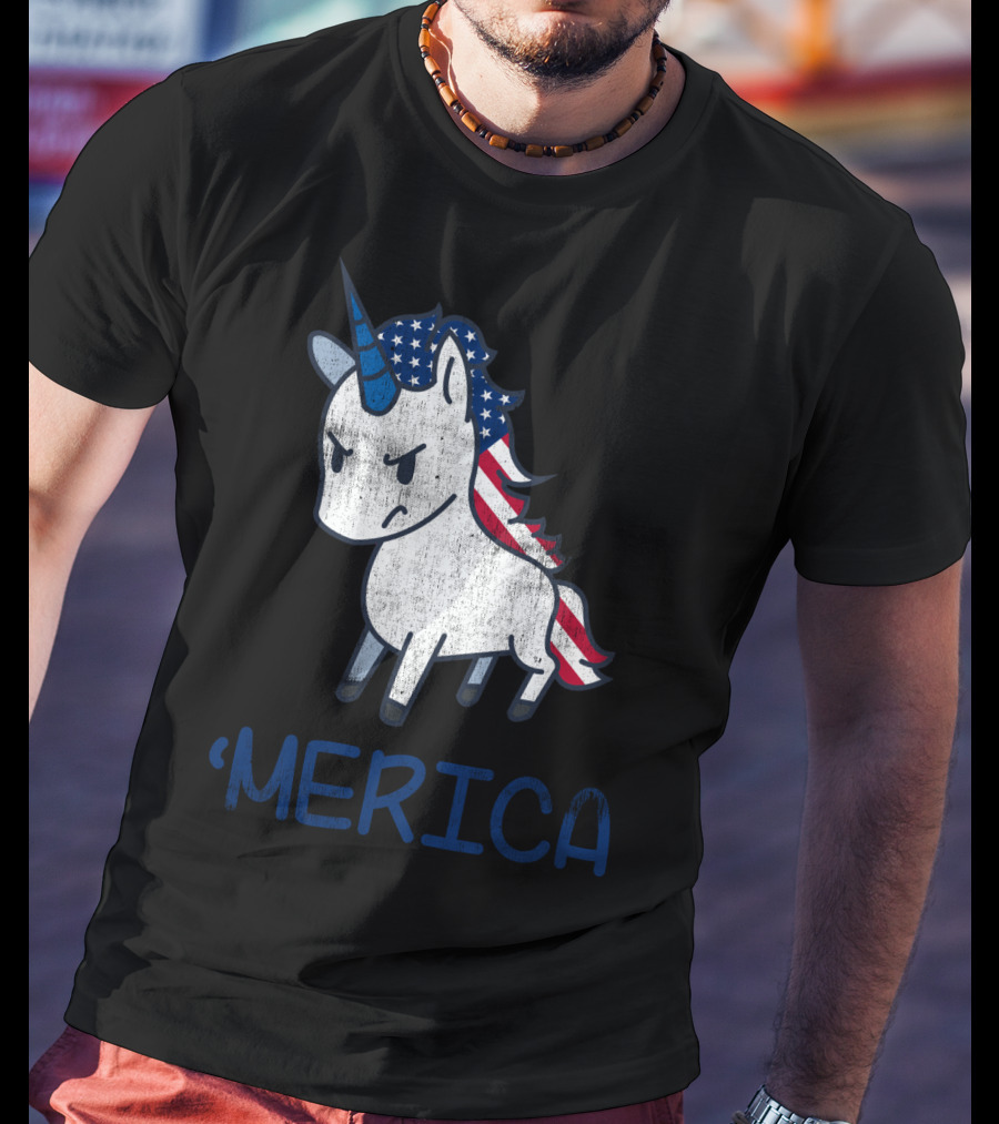 Merica Unicorn With Patriotic Stars And Stripes Mane Americorn T-Shirt