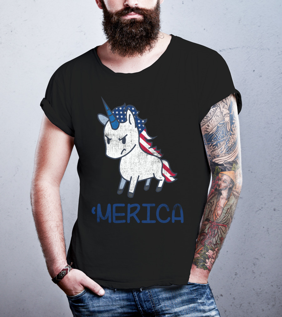 Merica Unicorn With Patriotic Stars And Stripes Mane Americorn T-Shirt