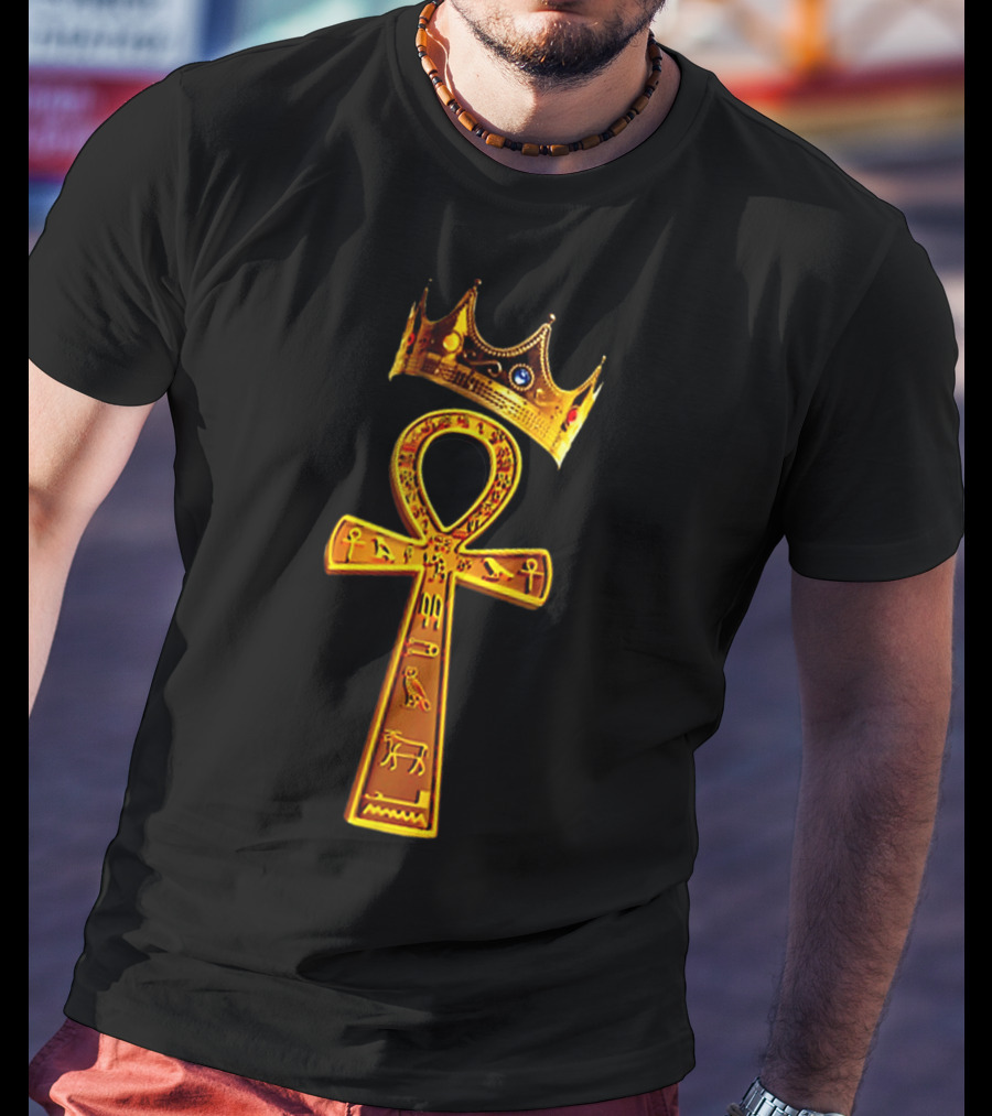 Golden Ankh Symbol With Diamond-Studded Crown T-Shirt