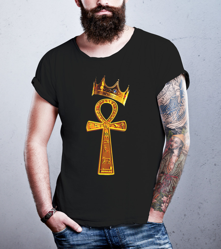 Golden Ankh Symbol With Diamond-Studded Crown T-Shirt