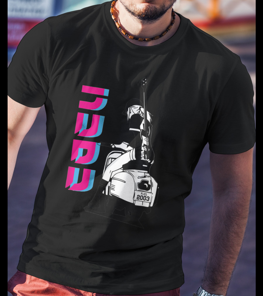 FLCL Fooly Cooly Vespa Rider With Guitar 2003 T-Shirt