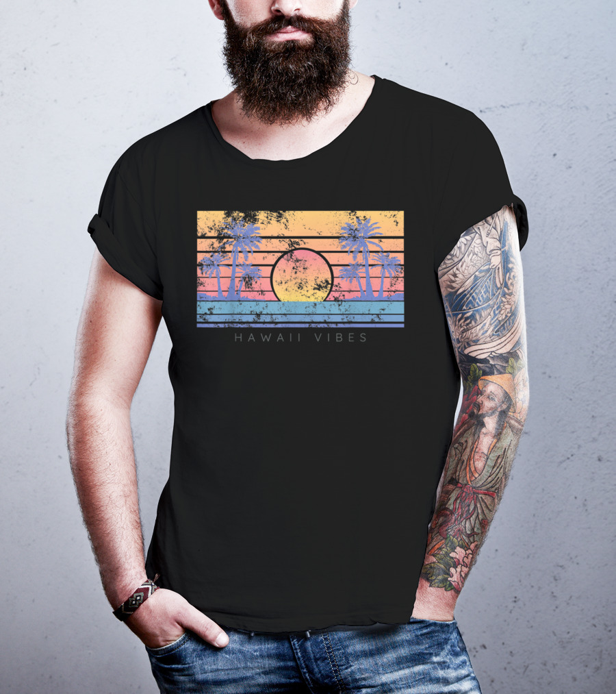 Hawaii Vibes Sunset Palm Trees T-Shirt