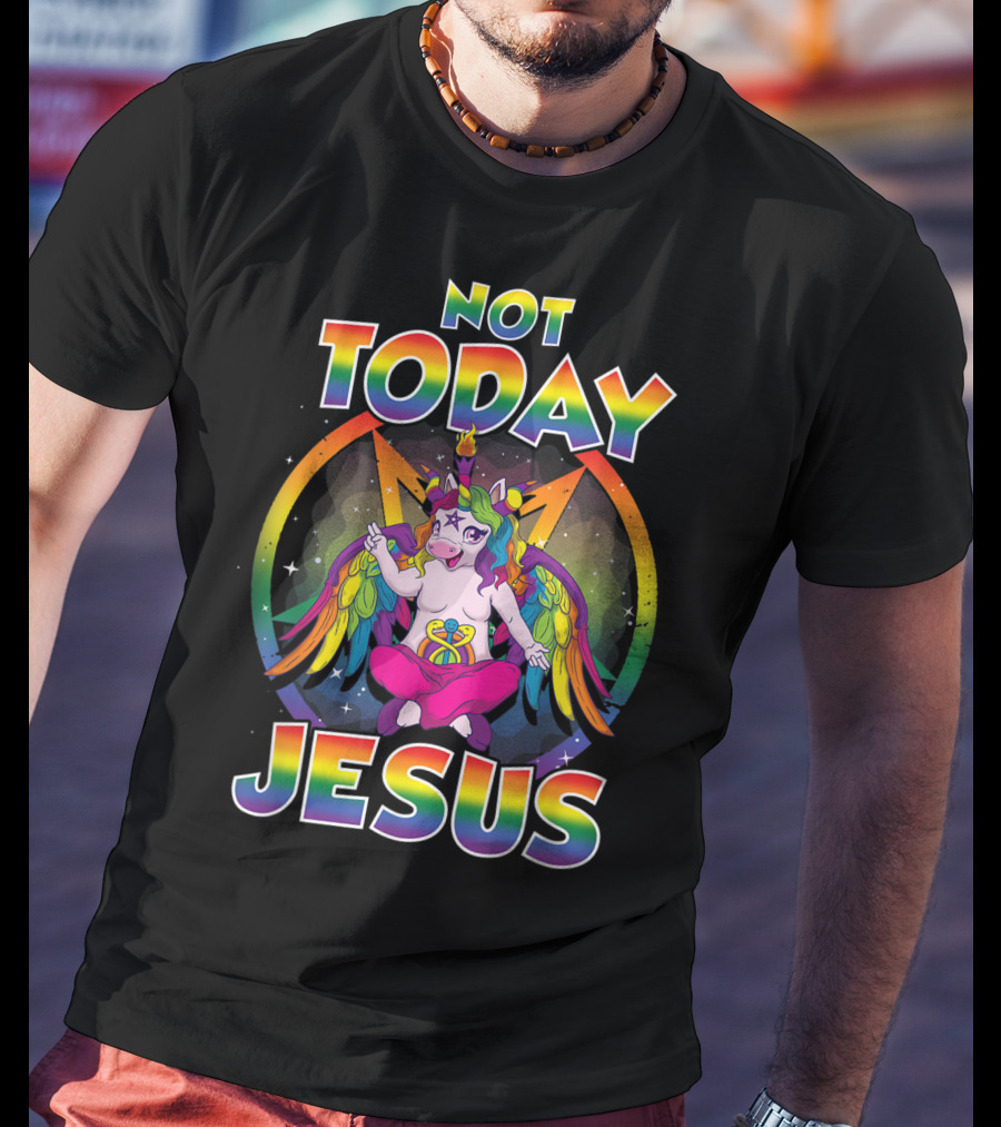 Not Today Jesus Baphomet Sigil Satanic Unicorn T-Shirt