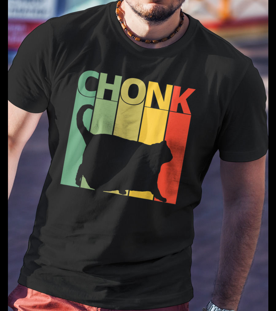 Chonk Cat Meme Funny Big Chungus Retro Stripes T-Shirt
