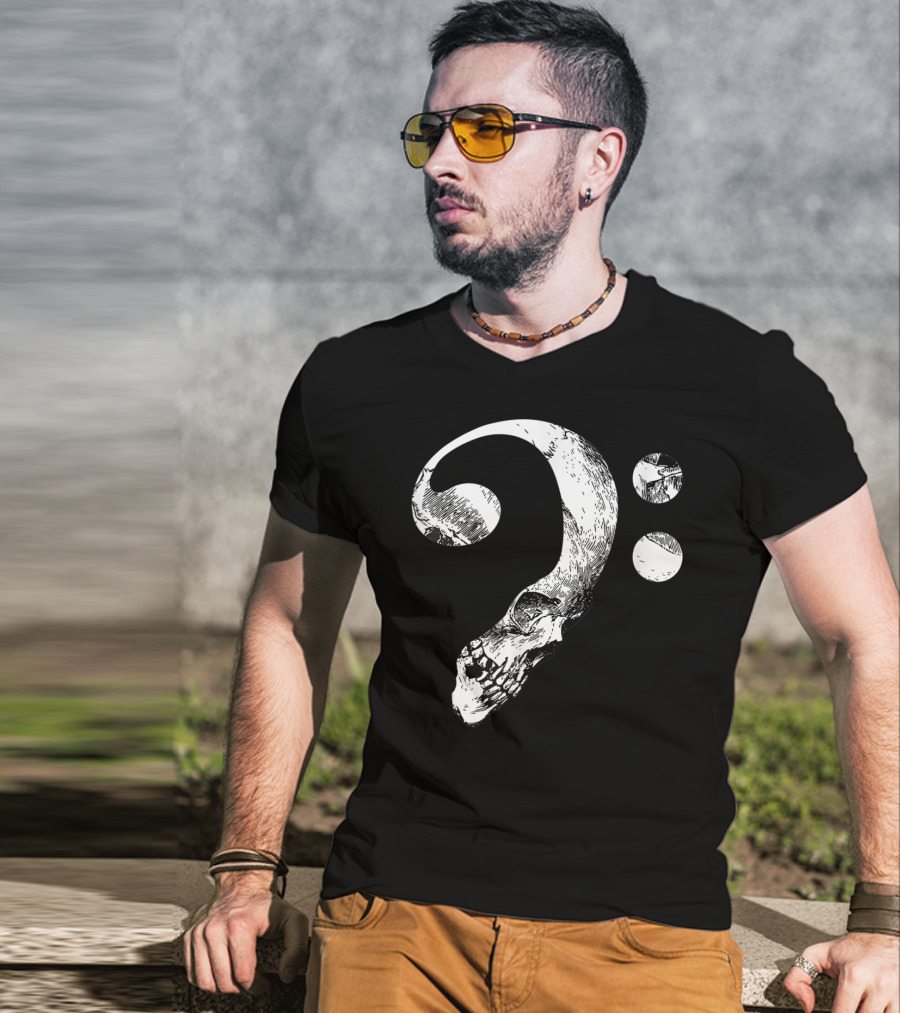 Cool Skull Bass Clef Musician Music Lover T-Shirt