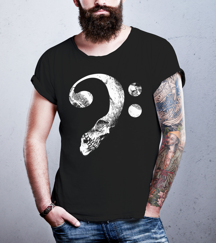 Cool Skull Bass Clef Musician Music Lover T-Shirt