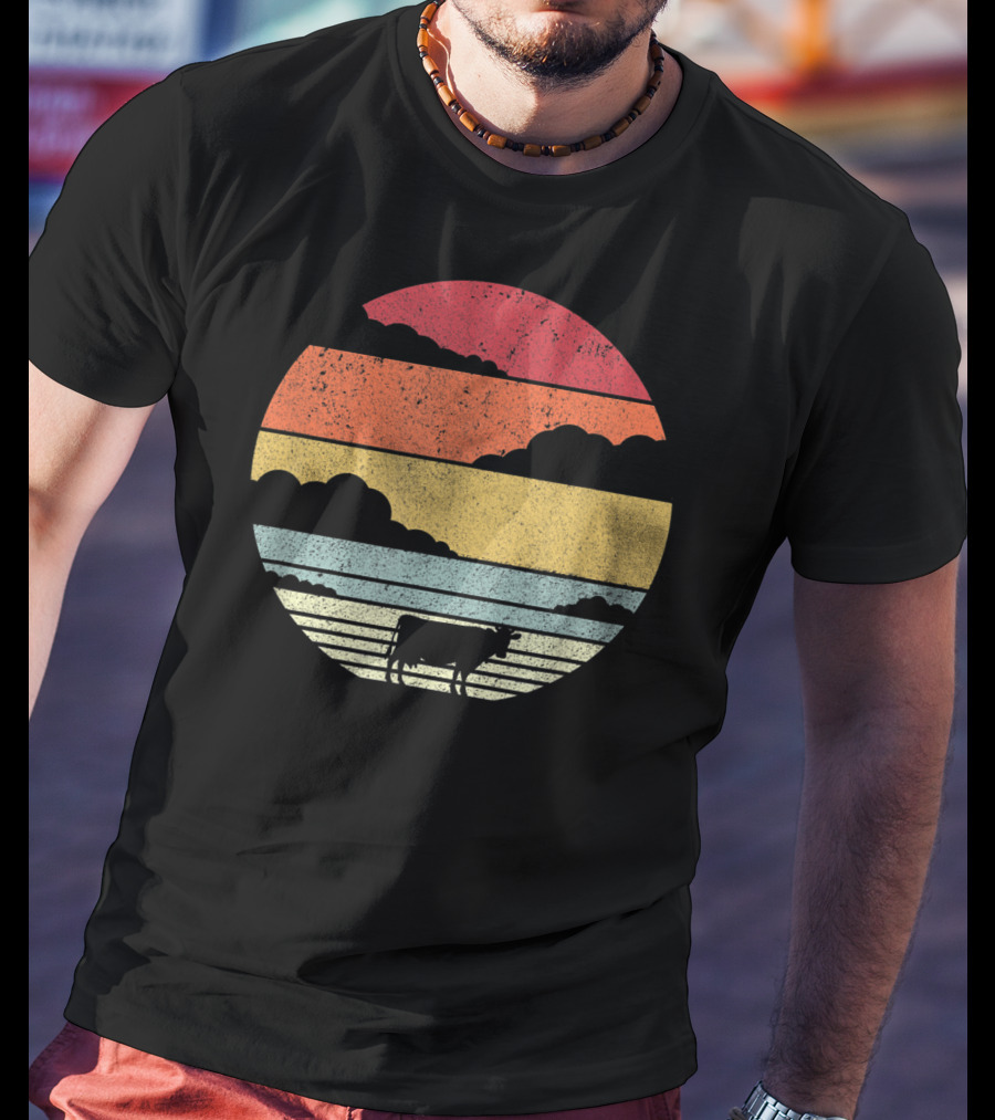 Cow Style Sunset Vintage Retro T-Shirt