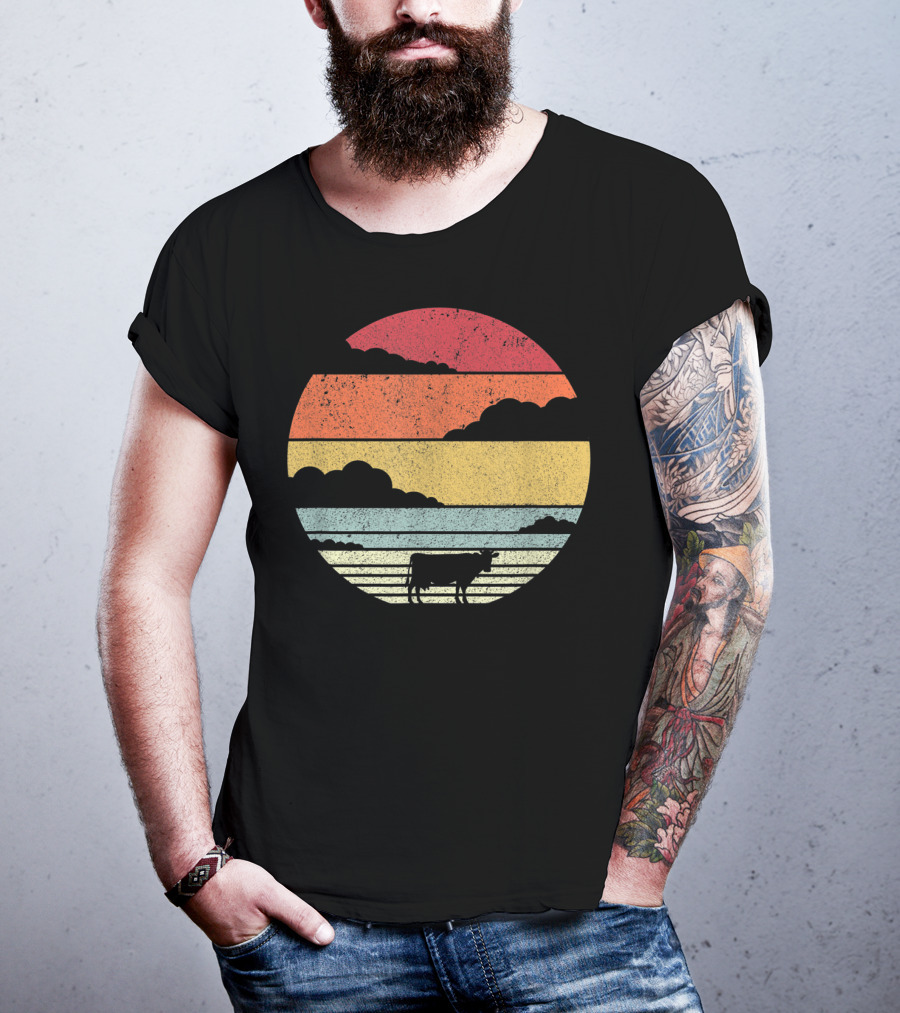 Cow Style Sunset Vintage Retro T-Shirt