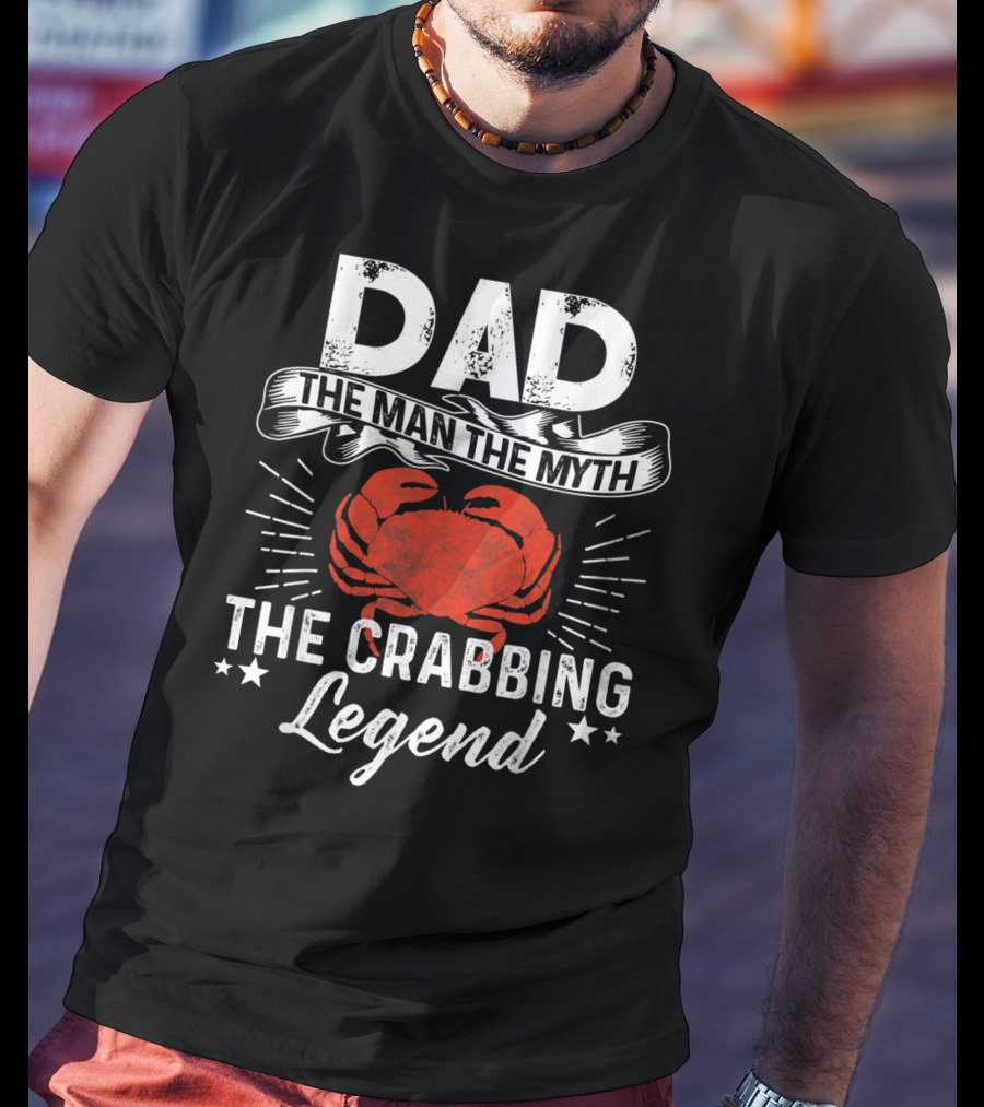 Dad The Man The Myth The Crabbing Legend Red Crab Stars Burst T-Shirt