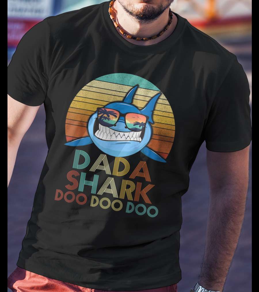 Dada Shark Doo Doo Doo Retro Sunglasses Sunset T-Shirt