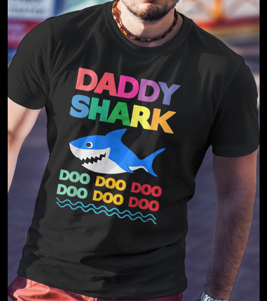 Daddy Shark Doo Doo Doo Baby Mommy Shark Funny Colorful Wave T-Shirt