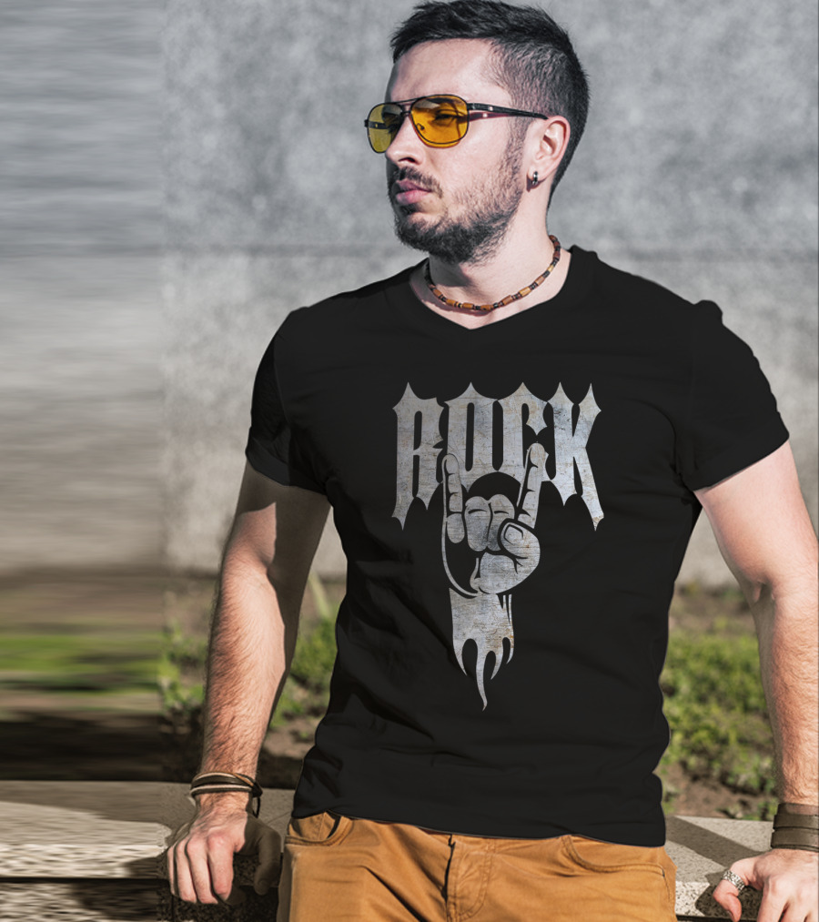Distressed Metal Rock Hand Sign 80's T-Shirt
