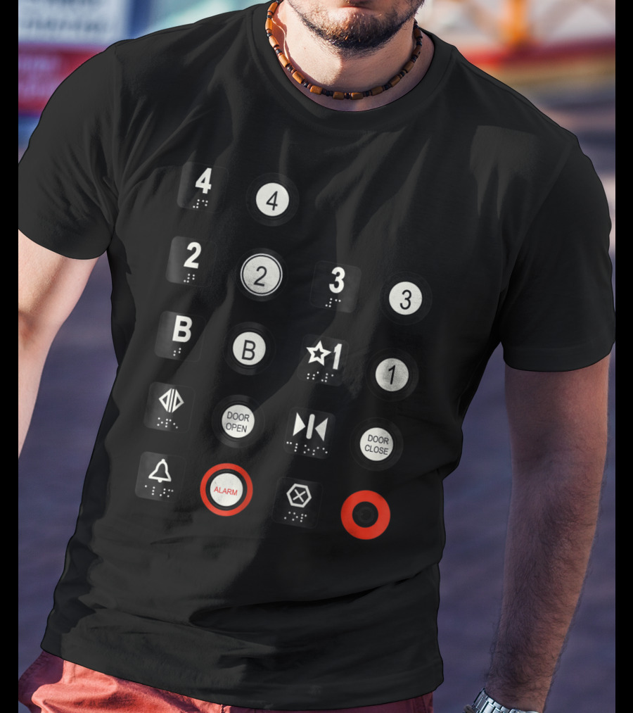 Elevator Buttons 4 3 2 B Star 1 Door Open Close Alarm T-Shirt
