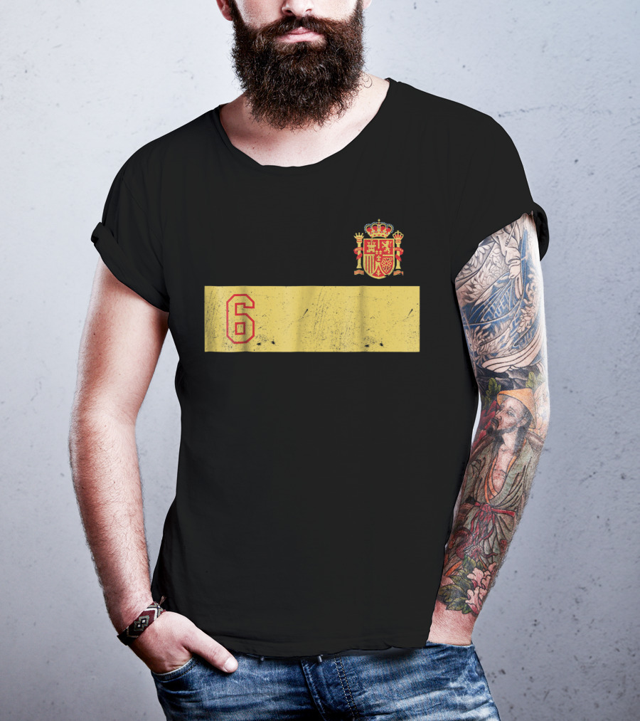 Espana Roja Futbol Camiseta Number 6 Crest T-Shirt