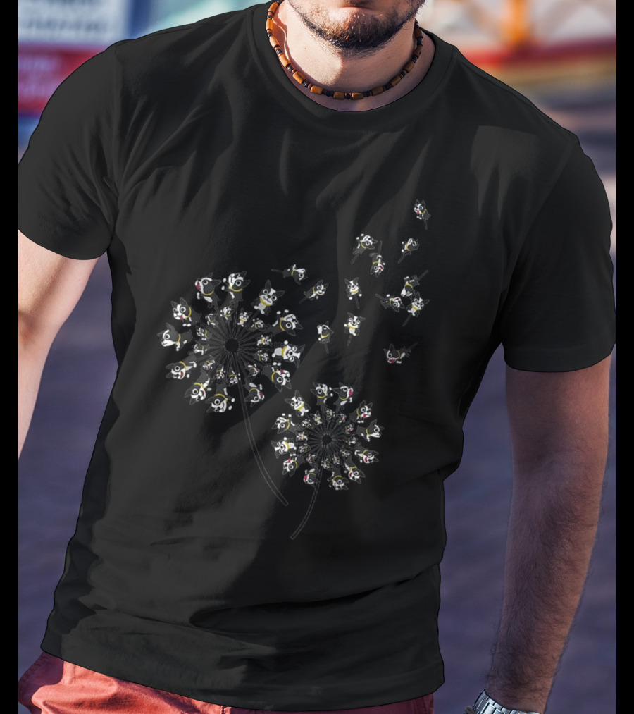Boston Terrier Dandelion Pattern With Boston Terrier Faces T-Shirt