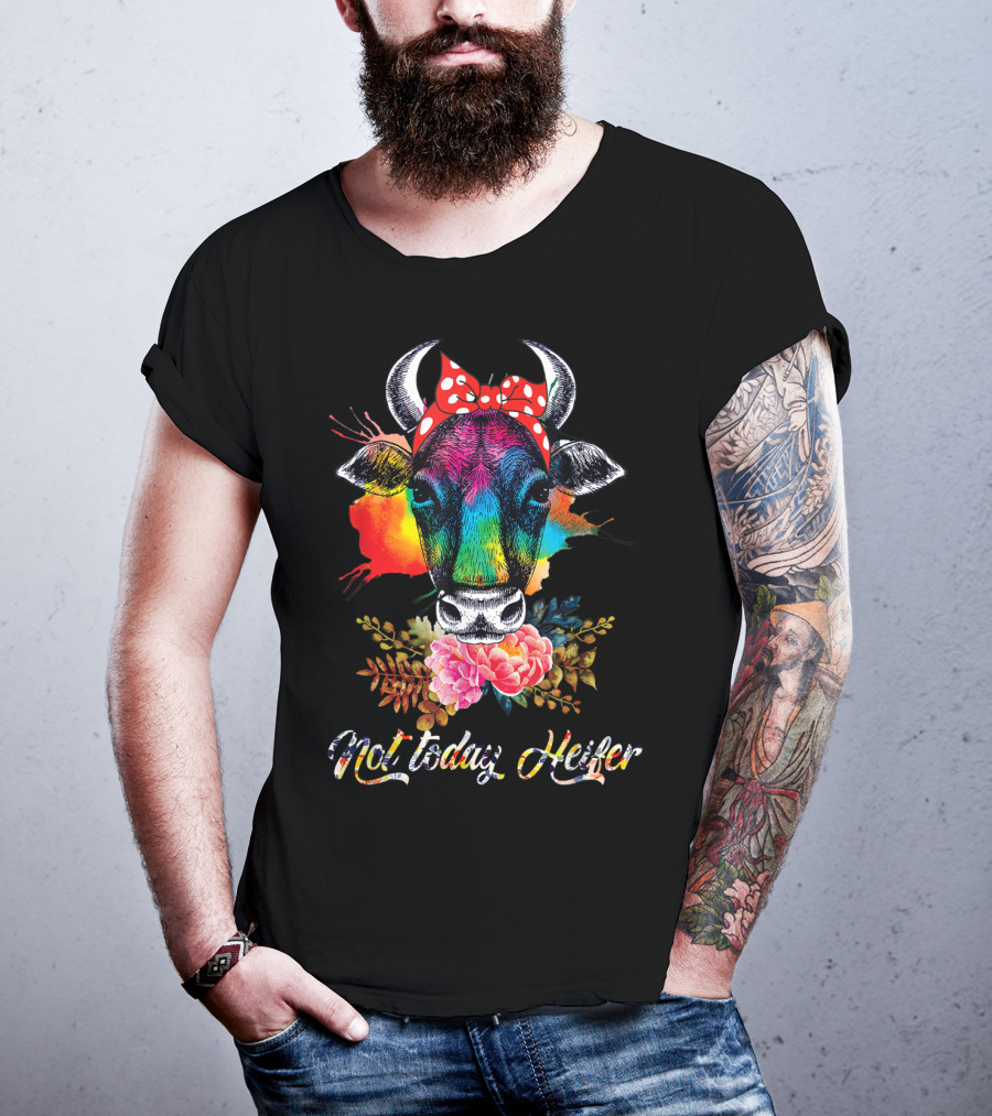Hilarious Cow Not Today Heifer Rainbow Bandana Floral T-Shirt