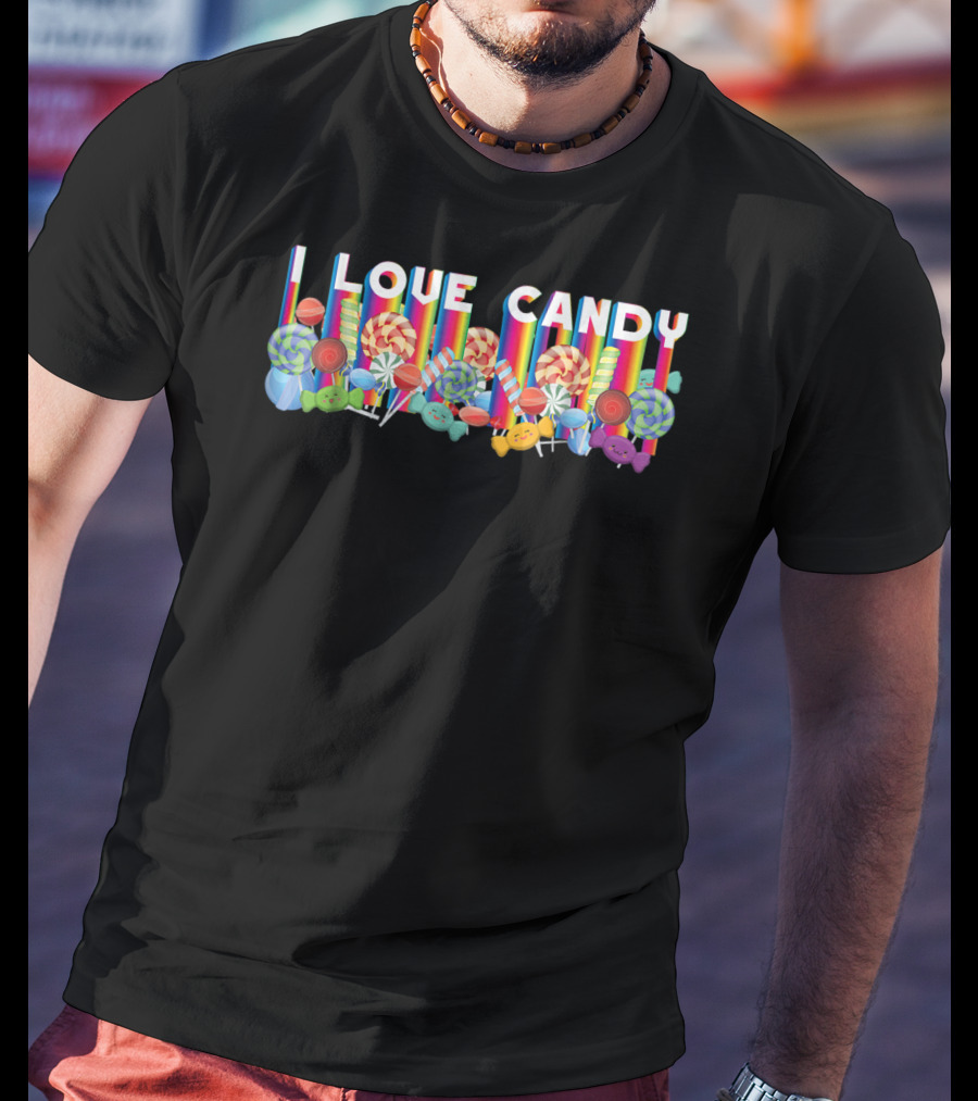 I Love Candy With Halloween Lollipops And Rainbow Candy Colors T-Shirt