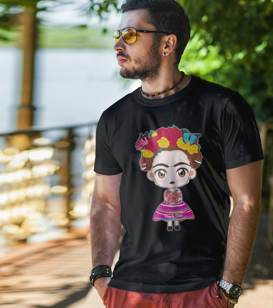 Viva Mexico Viva La Vida Mexican Frida With Flower Crown And Butterflies T-Shirt