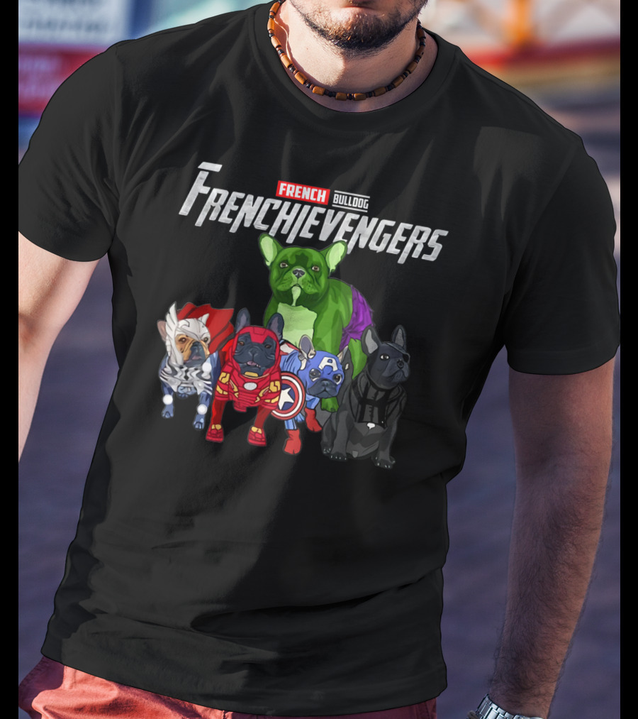 Frenchievengers French Bulldog Superhero Team Funny Dog T-Shirt