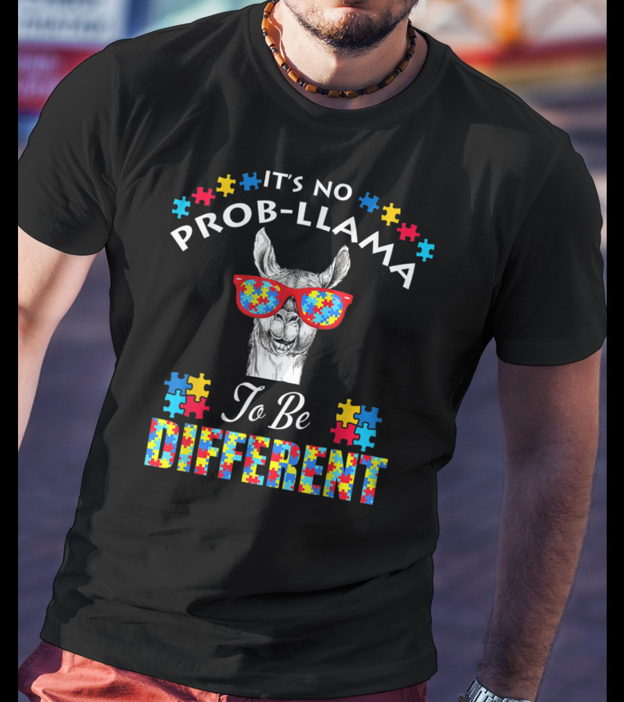 It's No Prob-Llama To Be Different Autism Awareness Boy Girl Kid T-Shirt