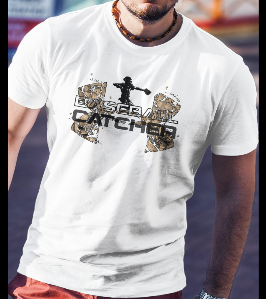 Baseball Catcher Silhouette With Abstract Field T-Shirt
