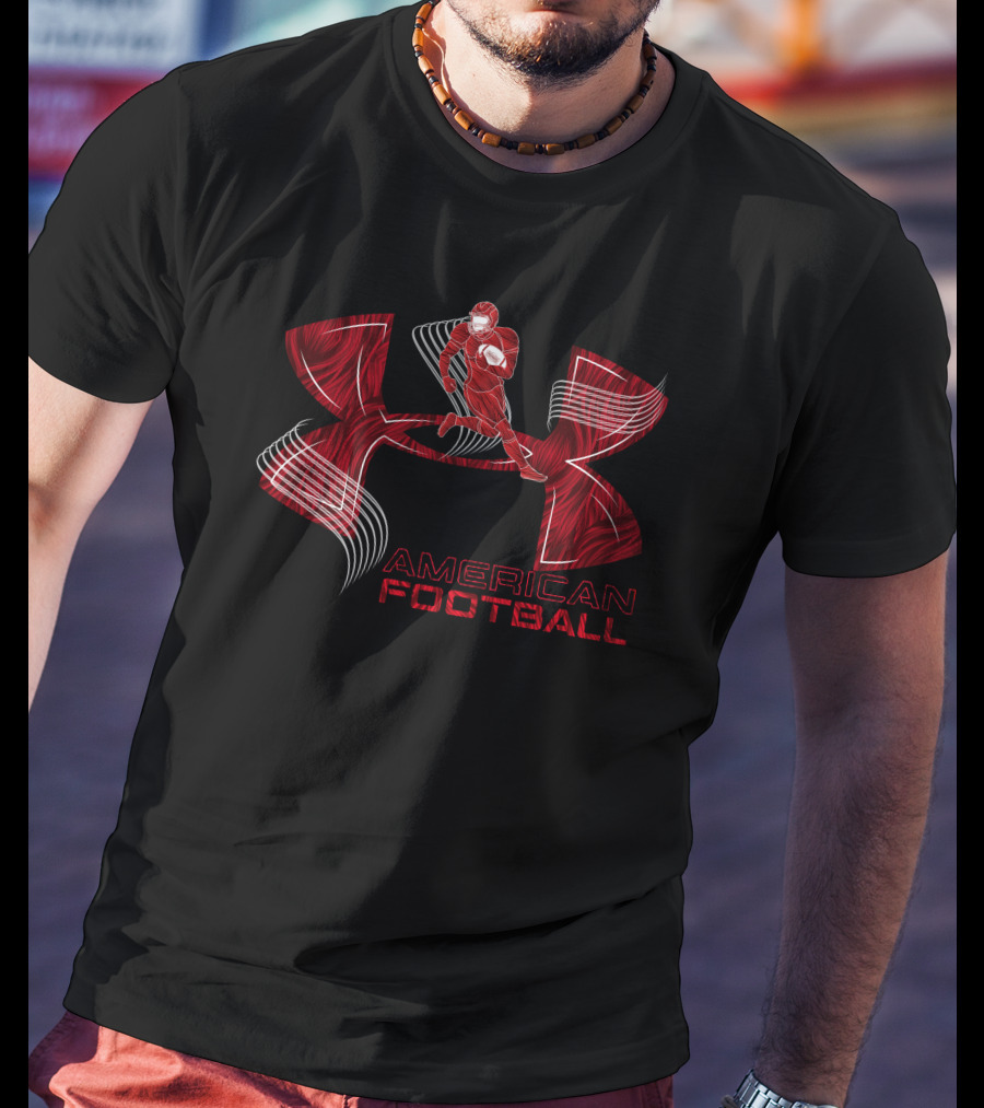 American Football Under Armor-Inspired Red Player T-Shirt