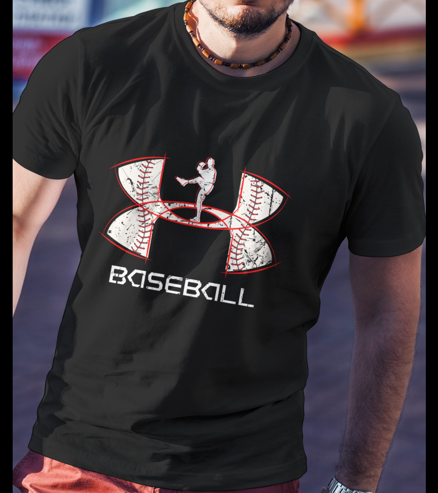 Bb161103 Baseball Pitcher Silhouette Inside Baseball Stitching T-Shirt