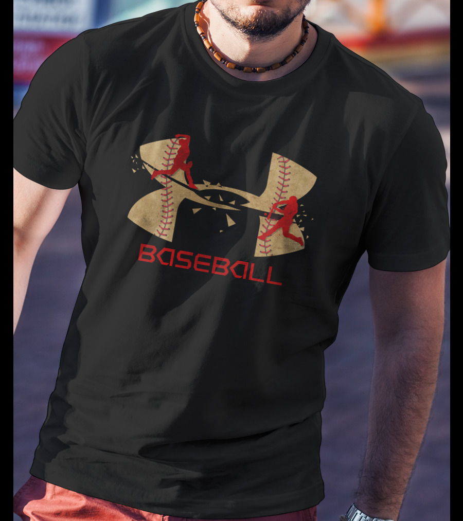 Under Armour Baseball Logo With Players And Baseball Stitching T-Shirt