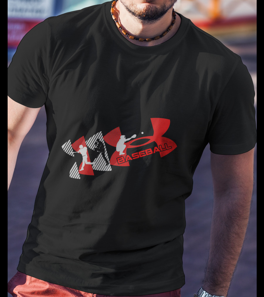 Under Armour Baseball Player Silhouettes Red And Gray T-Shirt