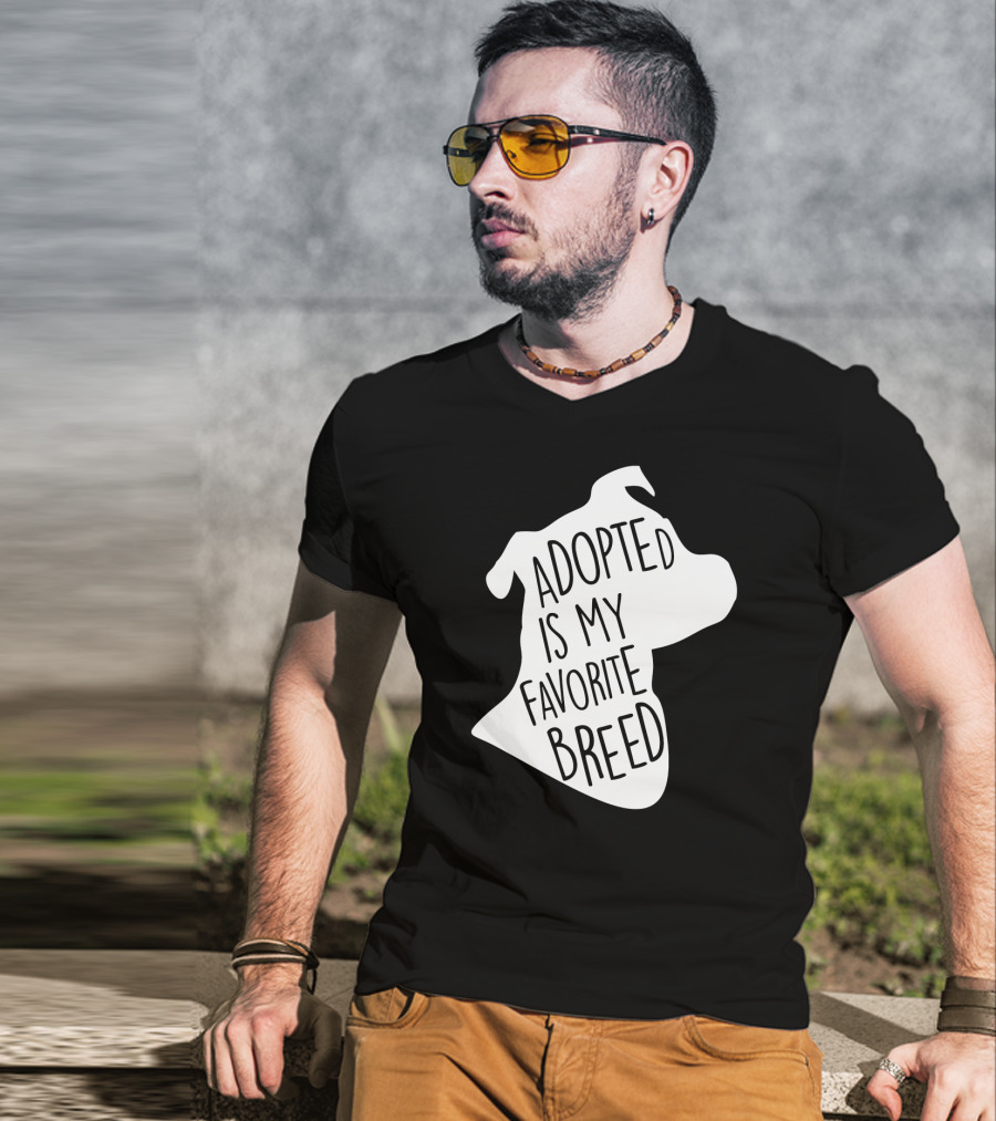 Adopted Is My Favorite Breed Dog Silhouette Outline T-Shirt