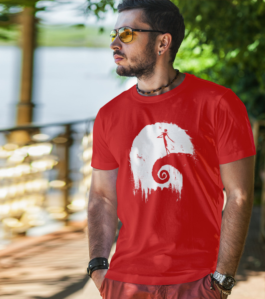The Nightmare Before Christmas Spooky Red Hilltop Scene All Hallow's Eve T-Shirt