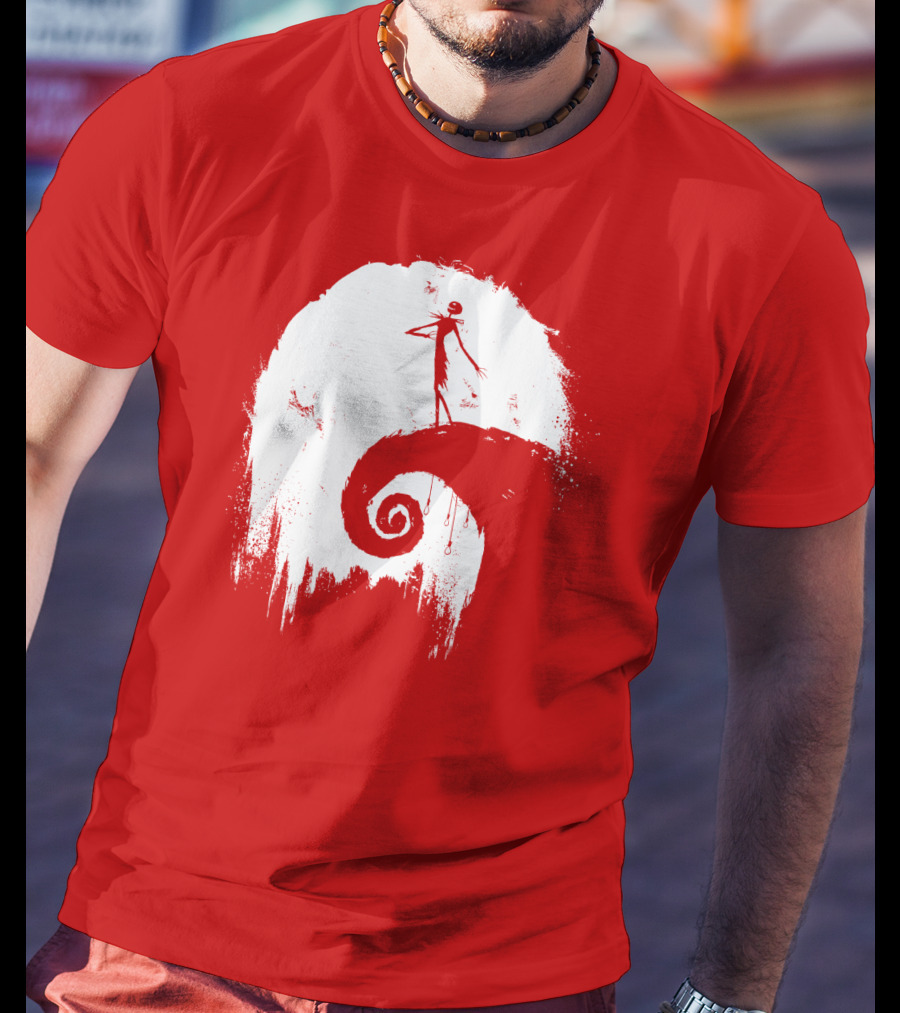 The Nightmare Before Christmas Spooky Red Hilltop Scene All Hallow's Eve T-Shirt