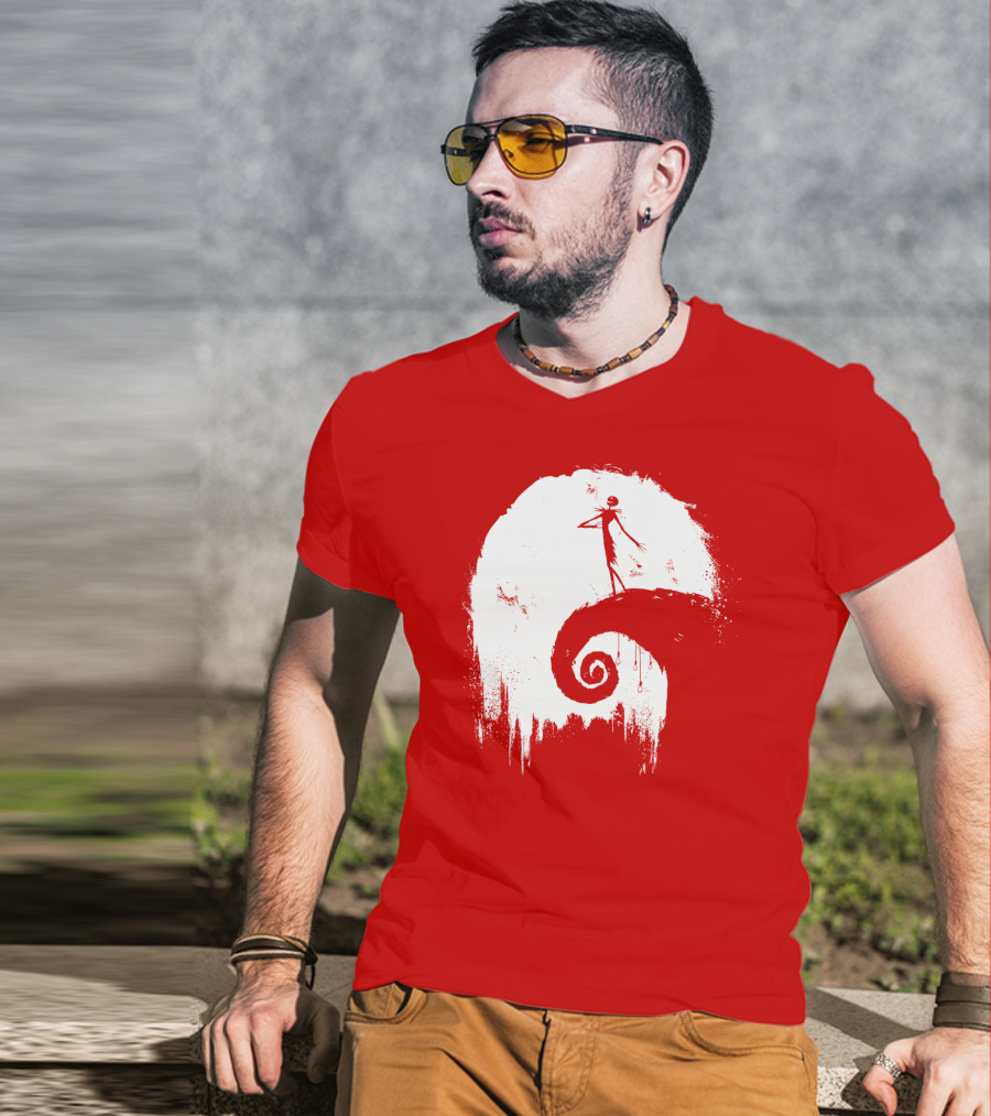 The Nightmare Before Christmas Spooky Red Hilltop Scene All Hallow's Eve T-Shirt