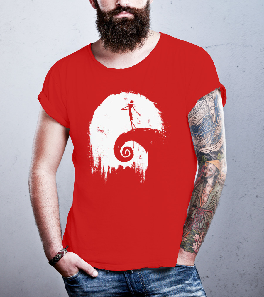 The Nightmare Before Christmas Spooky Red Hilltop Scene All Hallow's Eve T-Shirt