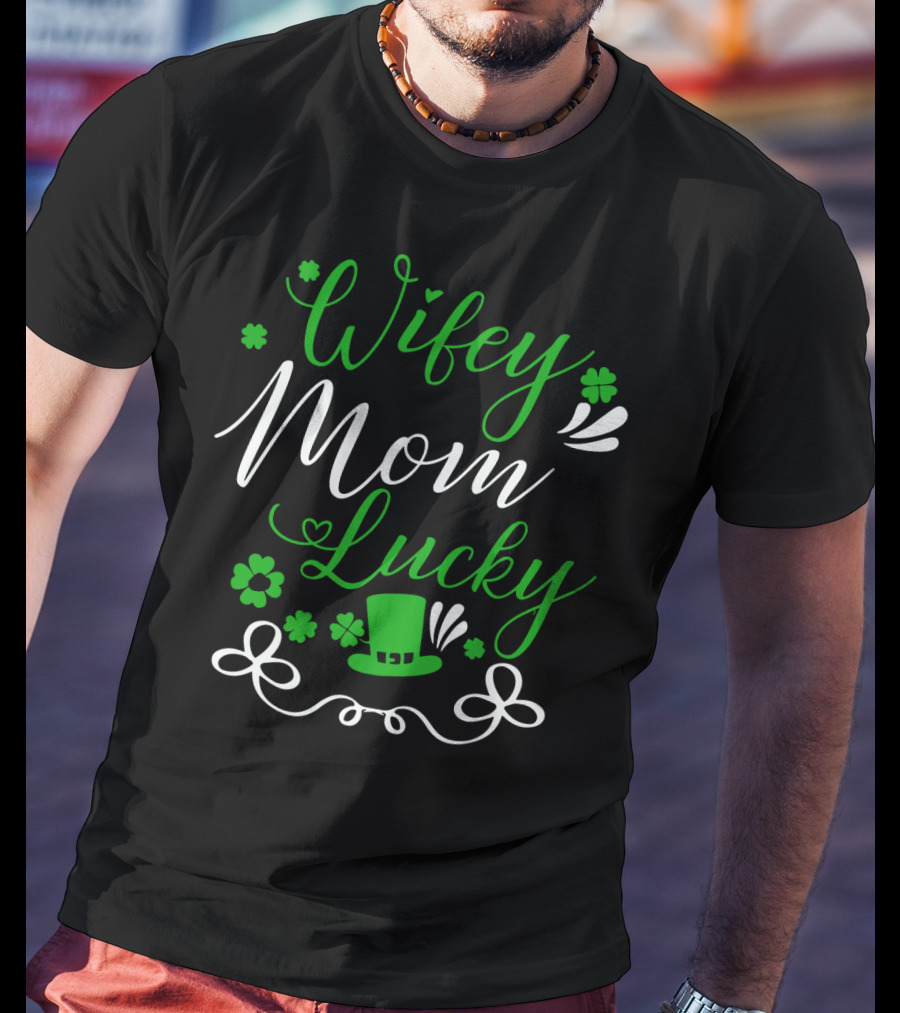 Wifey Mom Lucky Shamrock Hat Bow T-Shirt