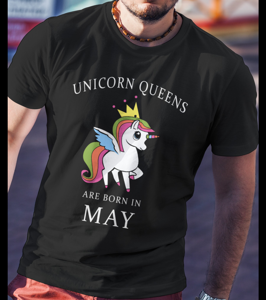 Unicorn Queens Are Born In May With Colorful Crown And Wings T-Shirt