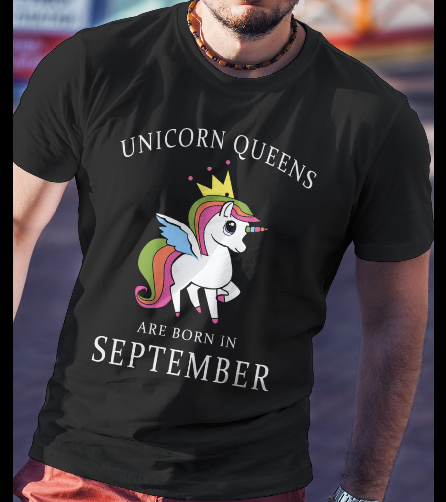Unicorn Queens With Crown And Wings Are Born In September T-Shirt