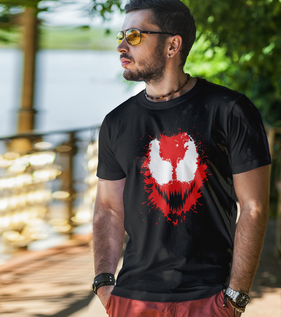 Carnage Marvel Villain Symbiote Red And Black Iconic Mask T-Shirt