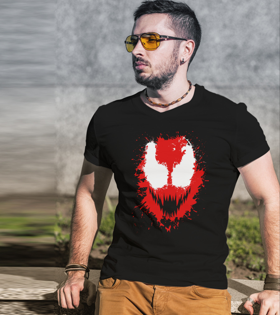 Carnage Marvel Villain Symbiote Red And Black Iconic Mask T-Shirt