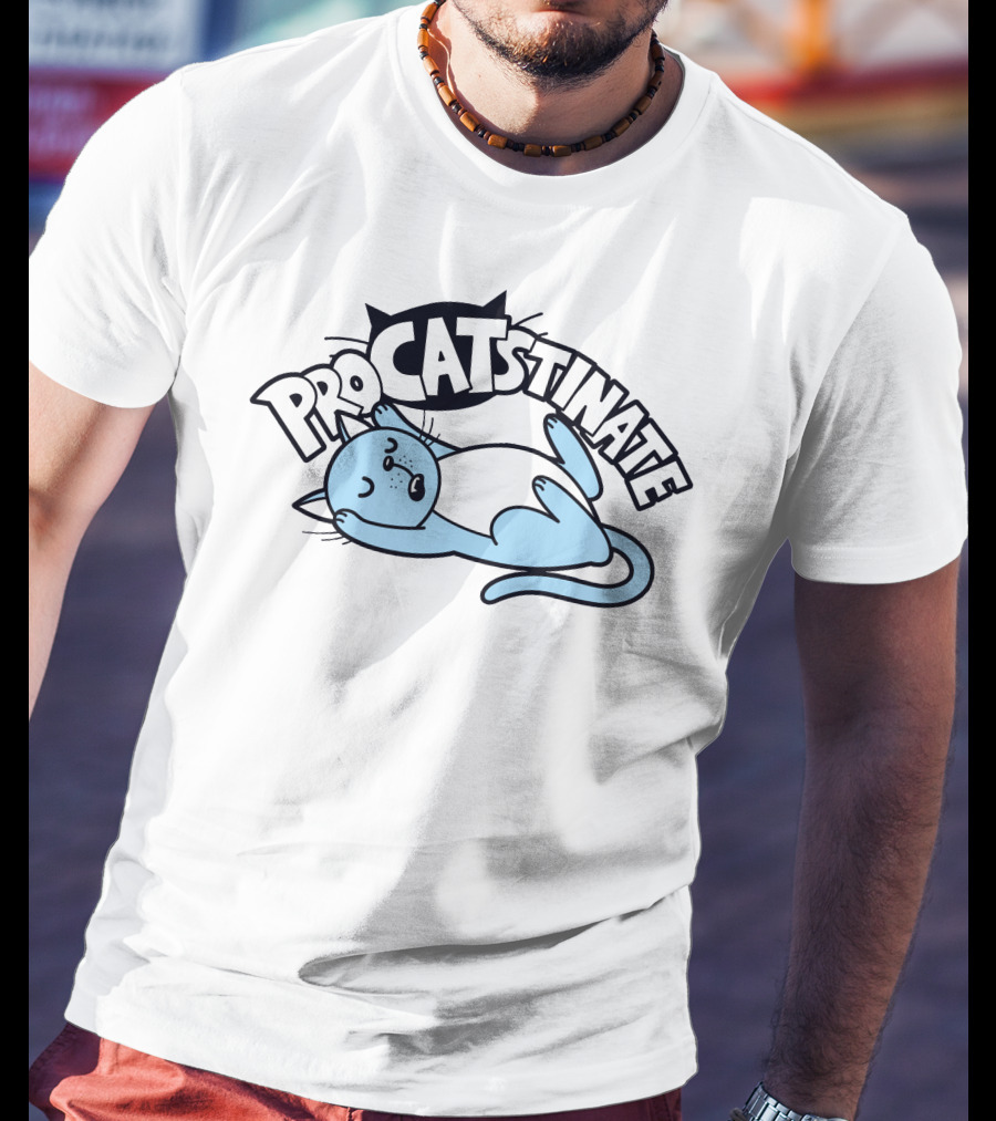Procatstinate Lazy Blue Cat Relaxation T-Shirt