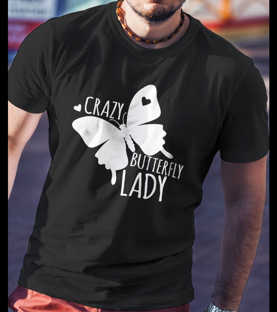 CRAZY BUTTERFLY LADY Heart Motif T-Shirt
