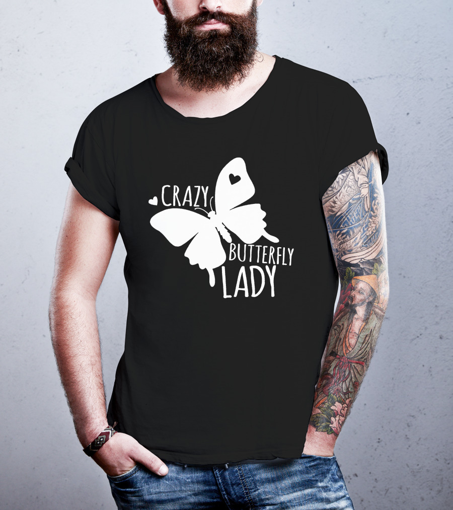 CRAZY BUTTERFLY LADY Heart Motif T-Shirt