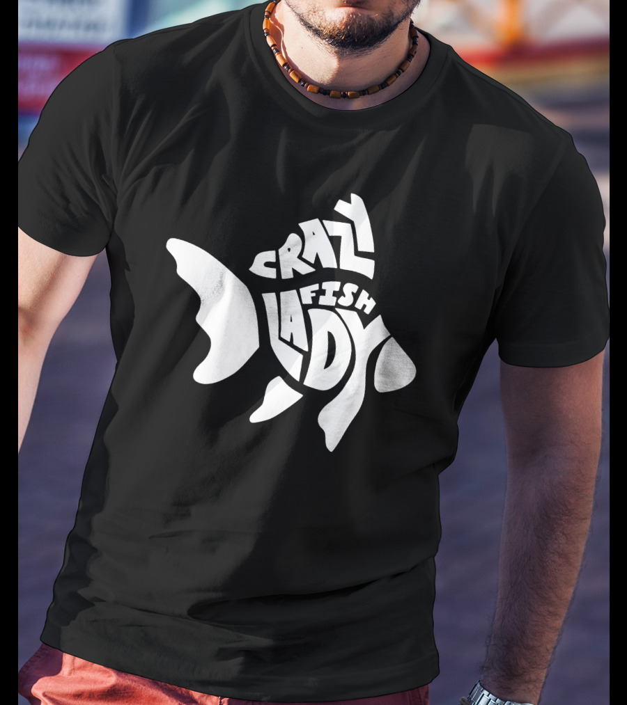 Crazy Fish Lady Text In Fish Shape T-Shirt