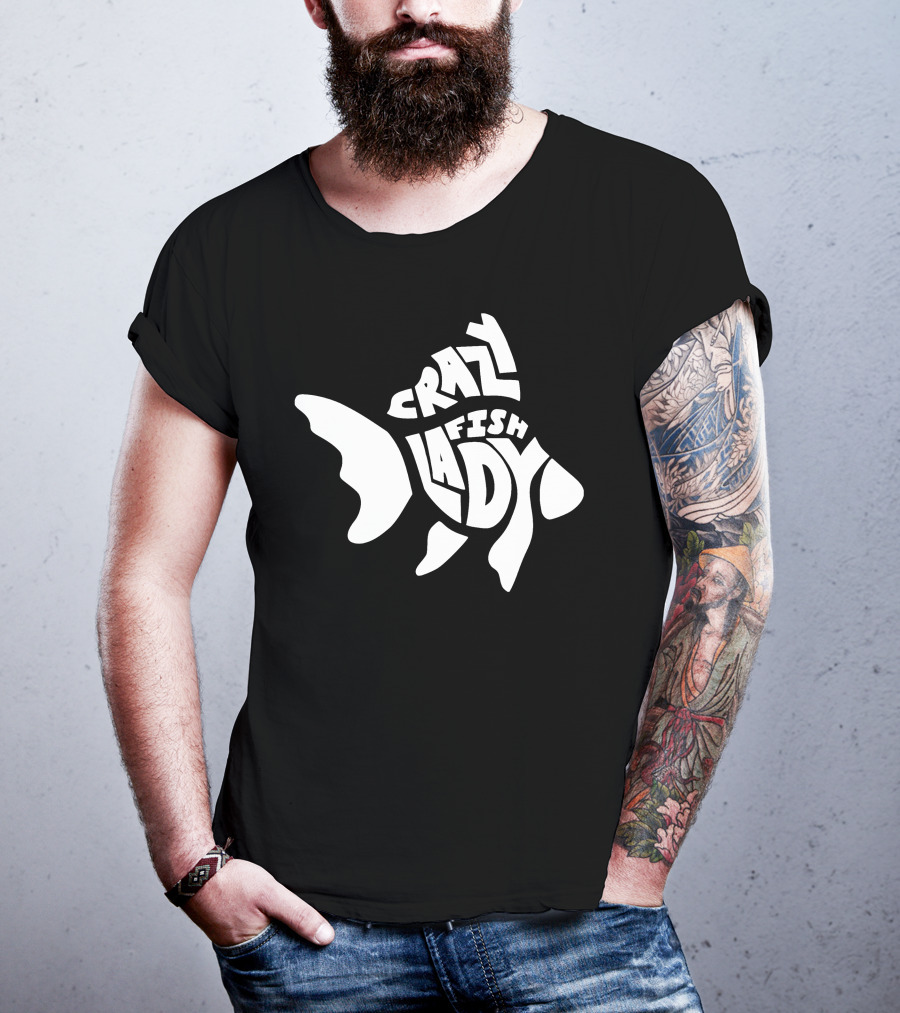 Crazy Fish Lady Text In Fish Shape T-Shirt