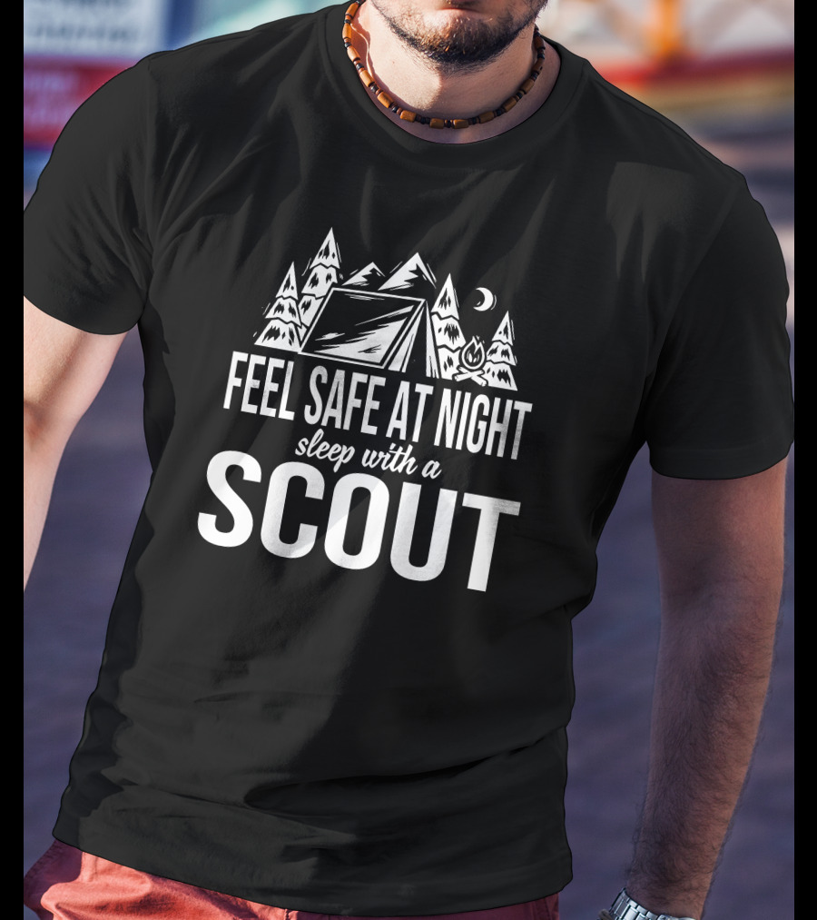 Feel Safe At Night Sleep With A Scout Camping Tent Forest Moon T-Shirt