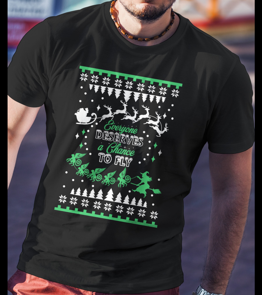 Everyone Deserves A Chance To Fly Wicked Christmas Wizard Santa Sleigh T-Shirt