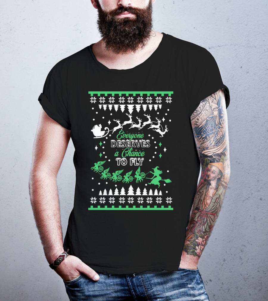 Everyone Deserves A Chance To Fly Wicked Christmas Wizard Santa Sleigh T-Shirt
