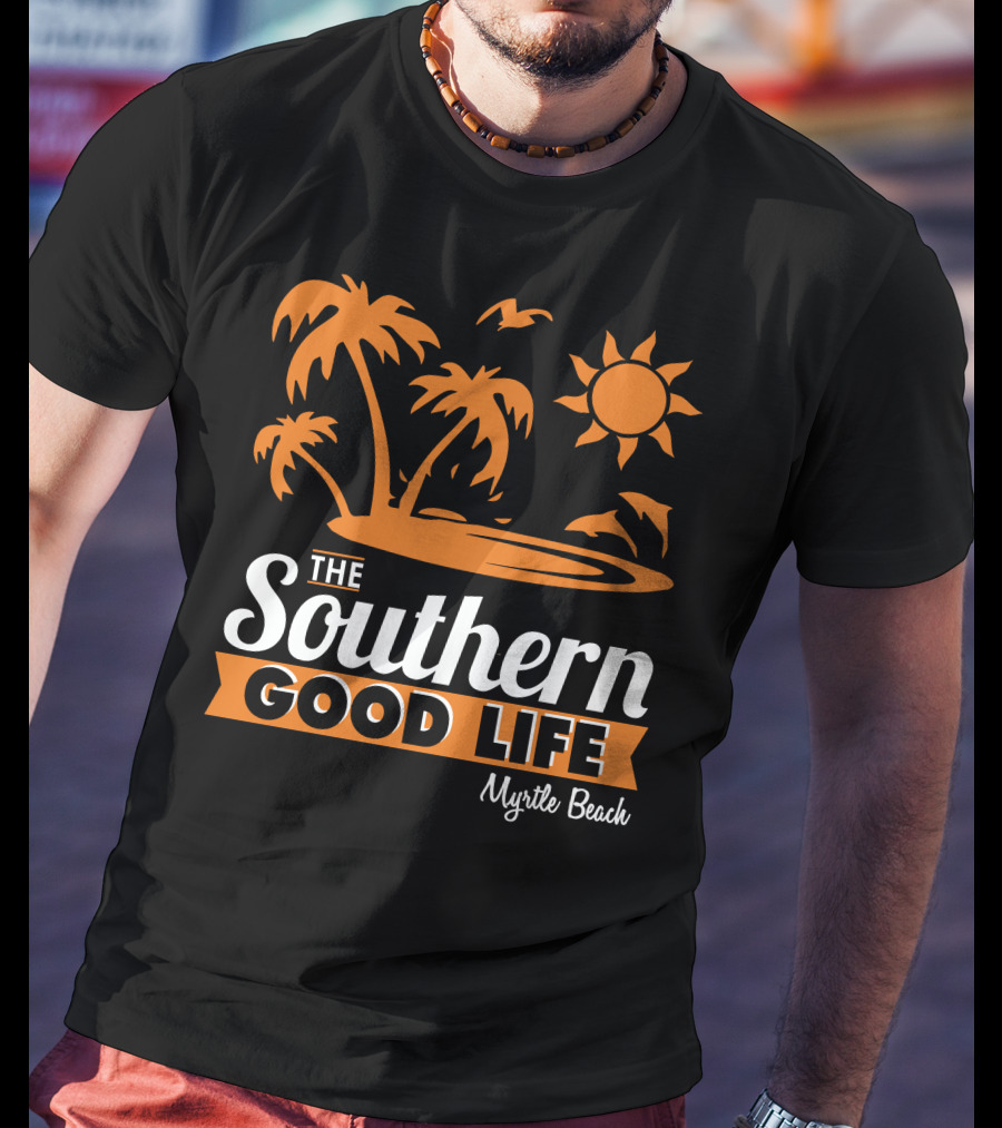 Myrtle Beach Southern Good Life Palm Trees Sun And Seagulls T-Shirt