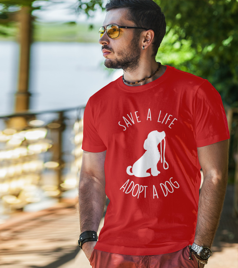 Save A Life Adopt A Dog Silhouette With Leash T-Shirt